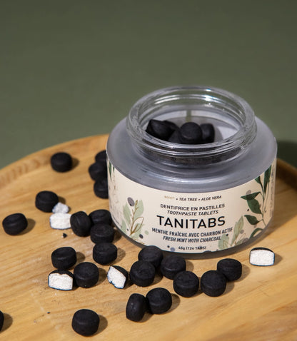 TANIT Mint Charcoal Toothpaste Tablets - Reusable Jar - 124 Tabs | 2 Months Supply