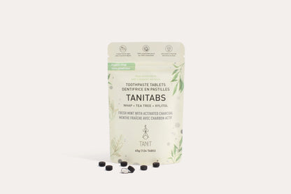TANIT Mint Charcoal Toothpaste Tablets - Reusable Jar - 124 Tabs | 2 Months Supply